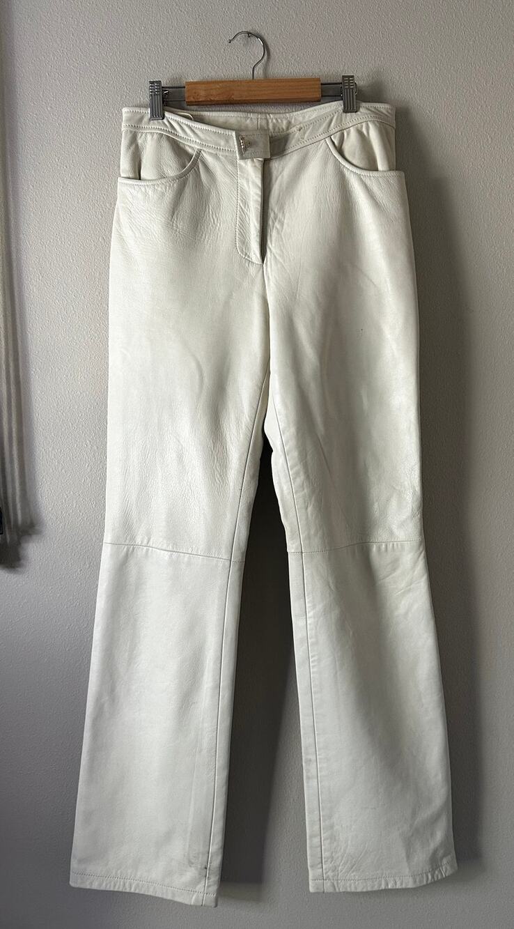 DKNY White Straight Leg Mid Rise Leather Pants Size 8
